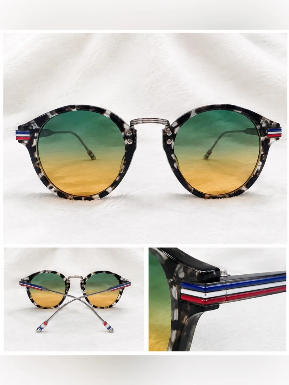 Tortoiseshell Round Gradient Sunglasses - Green to Amber Lenses